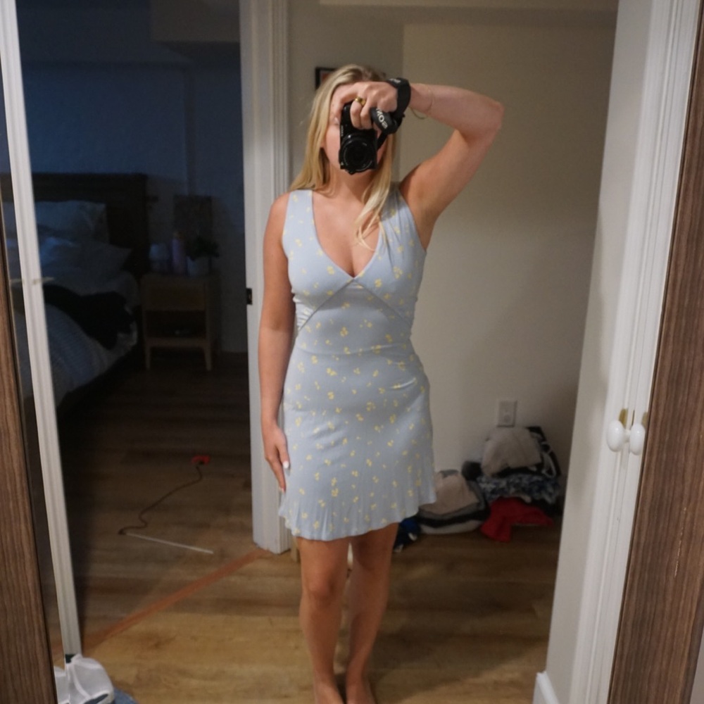 French Connection Light Blue and Yellow Mini Dress